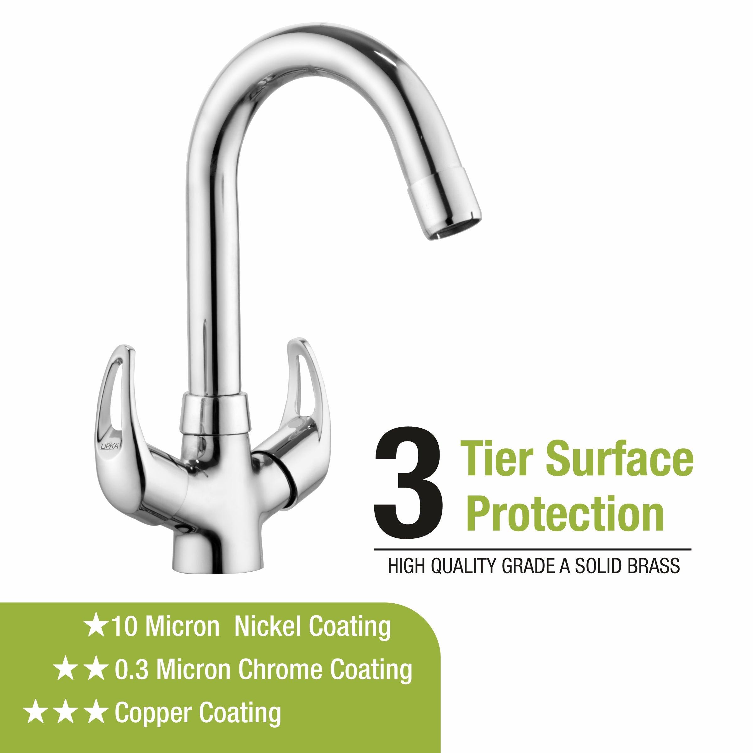 Pixel Centre Hole Basin Mixer Brass Faucet with Round Swivel Spout (12 Inches) - LIPKA - Lipka Home
