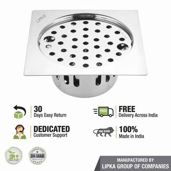 Square Flat Cut Floor Drain (5 x 5 Inches) with Lock and Cockroach Trap - LIPKA - Lipka Home