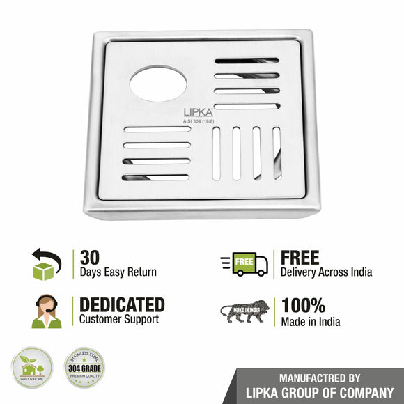 Pink Exclusive Square Floor Drain (5 x 5 Inches) with Hole - LIPKA - Lipka Home