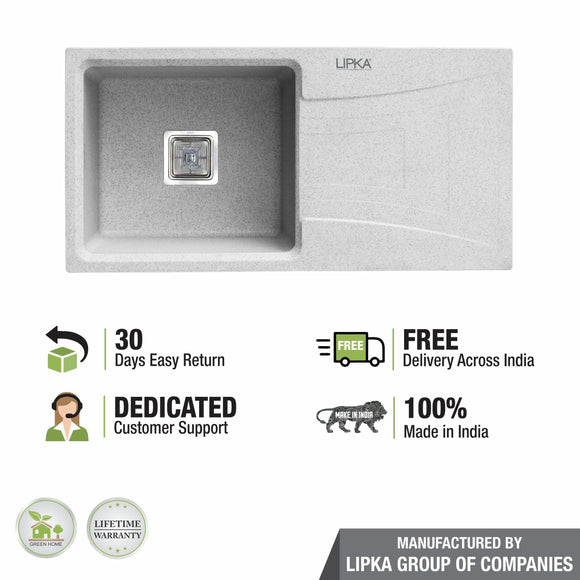 Sand Pluto Quartz Single Bowl with Drainboard Kitchen Sink (36 x 18 x 9 Inches) - LIPKA - Lipka Home