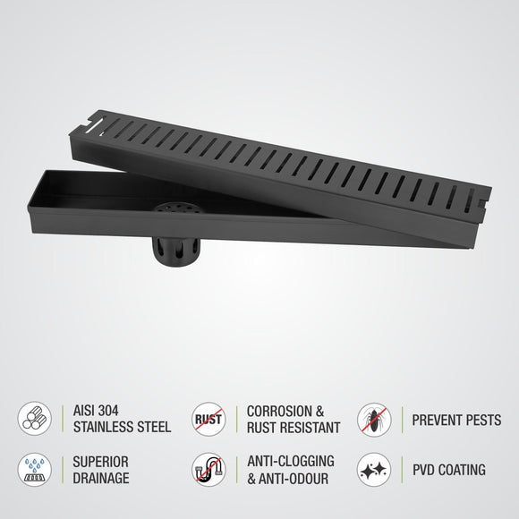 Vertical Shower Drain Channel - Black (48 x 3 Inches) - LIPKA - Lipka Home