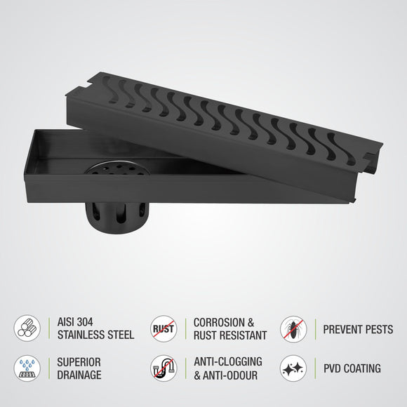 Wave Shower Drain Channel - Black (24 x 3 Inches) - LIPKA - Lipka Home