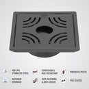 Purple Exclusive Square Floor Drain in Black PVD Coating (6 x 6 Inches) with Hole & Cockroach Trap - LIPKA - Lipka Home