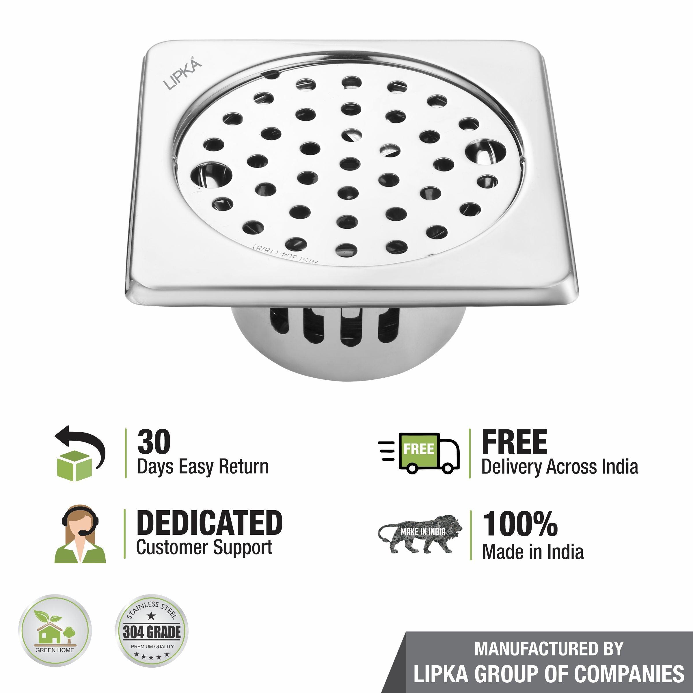 Square Floor Drain (5 x 5 Inches) with Lock and Cockroach Trap - LIPKA - Lipka Home