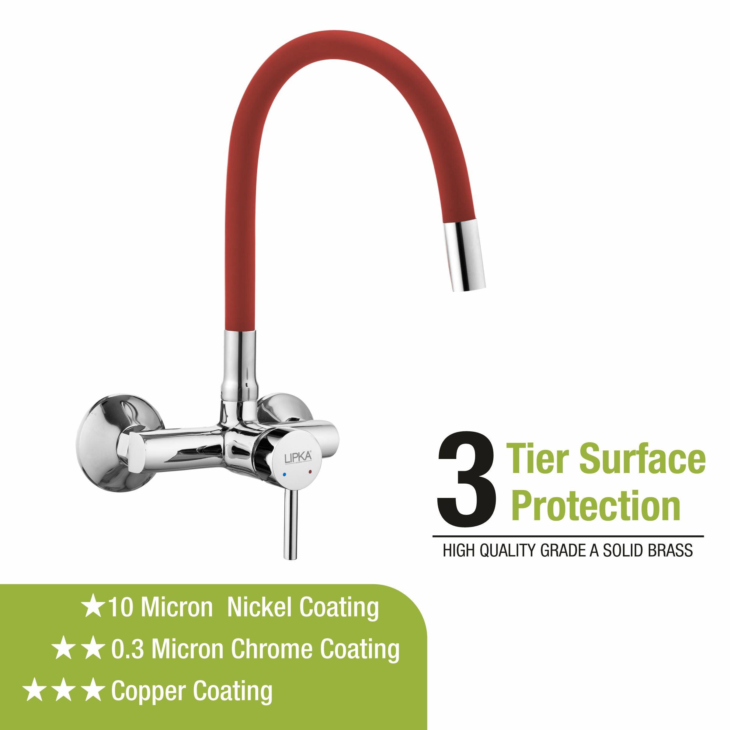 Kyron Single Lever Sink Mixer with Red Flexible Silicone Spout (20 Inches) - LIPKA - Lipka Home