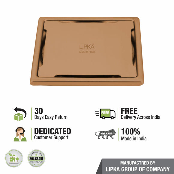 Yellow Exclusive Square Floor Drain in Antique Copper PVD Coating (6 x 6 Inches) - LIPKA - Lipka Home