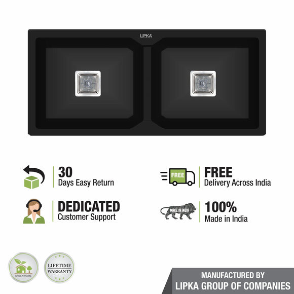 Black Quartz Double Bowl Kitchen Sink (37 x 18 x 9 Inches) - LIPKA - Lipka Home
