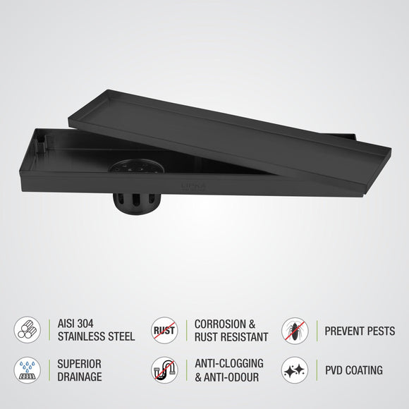 Marble Insert Shower Drain Channel - Black (32 x 5 Inches) - LIPKA - Lipka Home