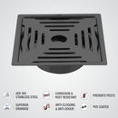 Green Exclusive Square Flat Cut Floor Drain in Black PVD Coating (5 x 5 Inches) with Cockroach Trap - LIPKA - Lipka Home