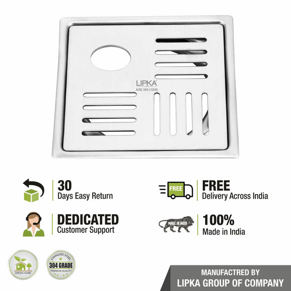 Pink Exclusive Square Flat Cut Floor Drain (6 x 6 Inches) with Hole - LIPKA - Lipka Home