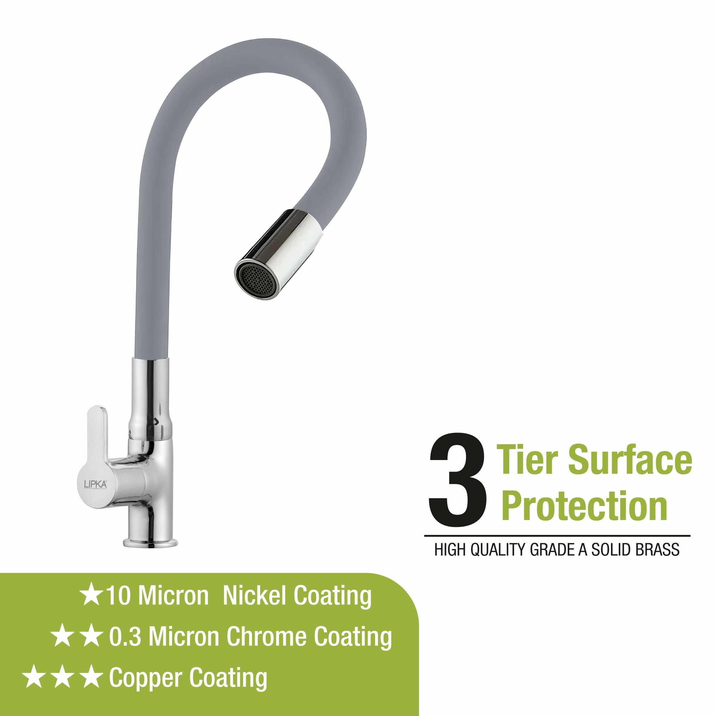 Fusion Swan Neck Brass Faucet with Flexible Silicone Spout (Grey) - LIPKA - Lipka Home