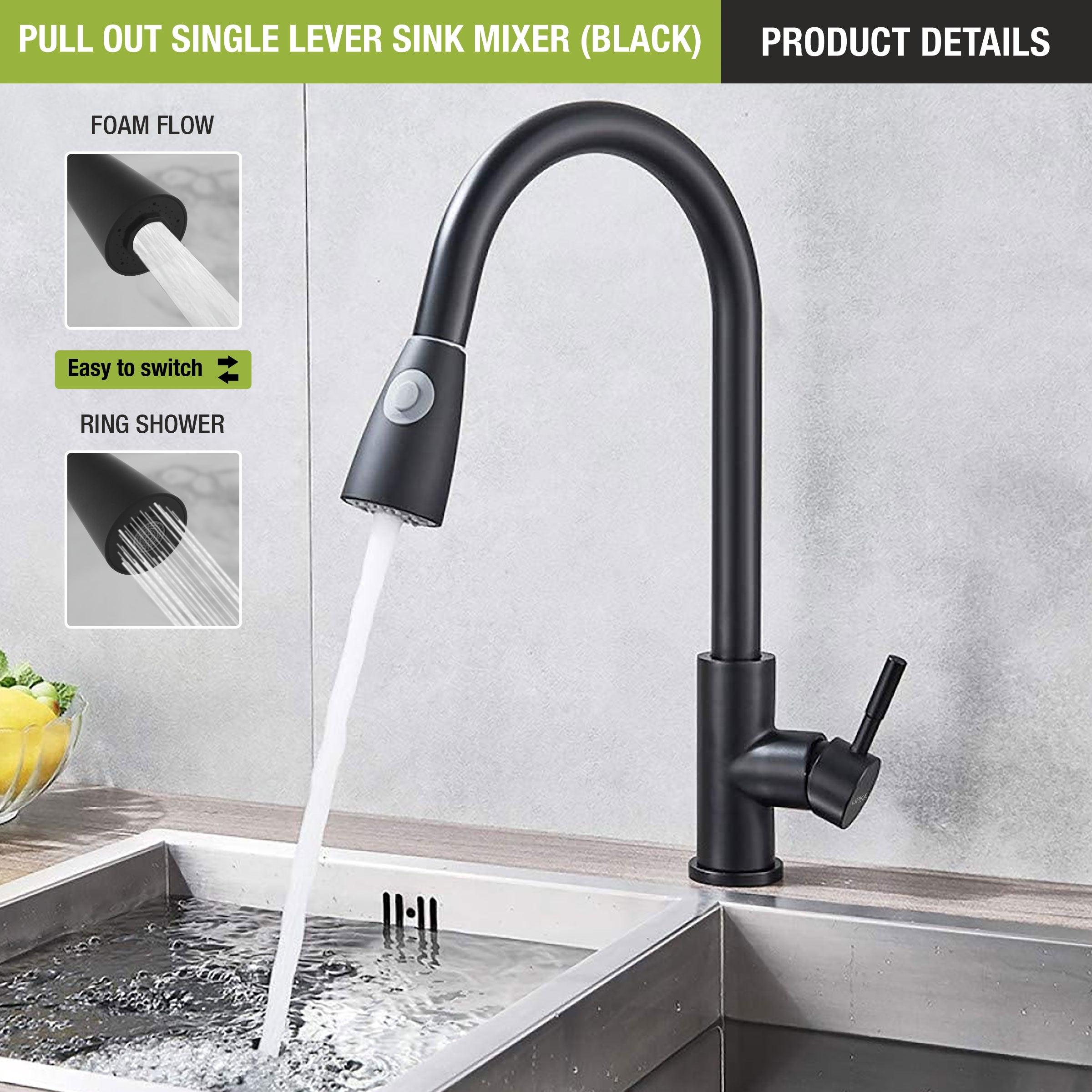 Kyron Single Lever 304-Grade Pull-out Mixer Faucet with Swivel Spout & Dual Flow (Black) - LIPKA - Lipka Home