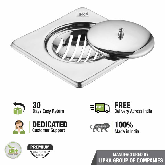 Saturn Square Floor Drain with Classic Jali (6 x 6 Inches) - LIPKA - Lipka Home
