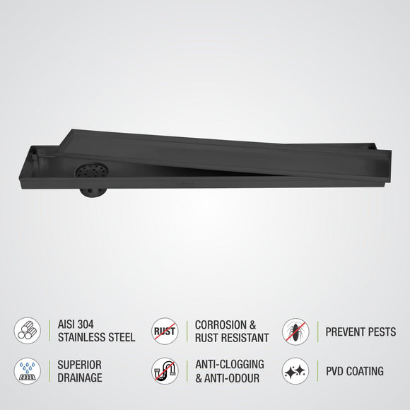 Marble Insert Shower Drain Channel - Black (36 x 5 Inches) - LIPKA - Lipka Home