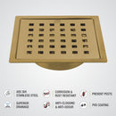 Red Exclusive Square Flat Cut Floor Drain in Yellow Gold PVD Coating (5 x 5 Inches) with Cockroach Trap - LIPKA - Lipka Home