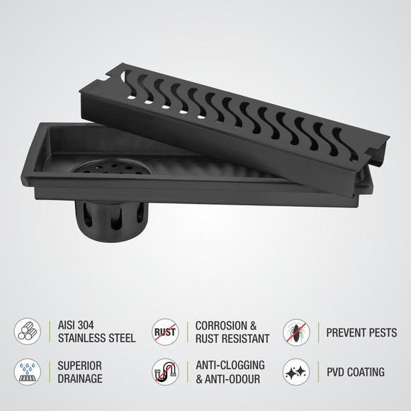 Wave Shower Drain Channel - Black (18 x 4 Inches) - LIPKA - Lipka Home