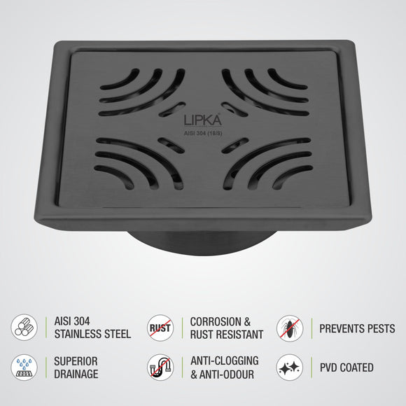 Purple Exclusive Square Floor Drain in Black PVD Coating (6 x 6 Inches) with Cockroach Trap - LIPKA - Lipka Home