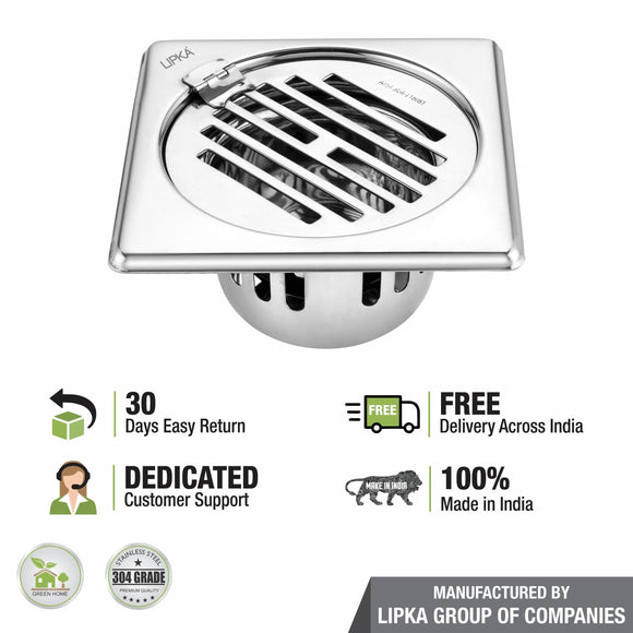 Golden Classic Jali Square Floor Drain (5 x 5 Inches) with Hinge and Cockroach Trap - LIPKA - Lipka Home