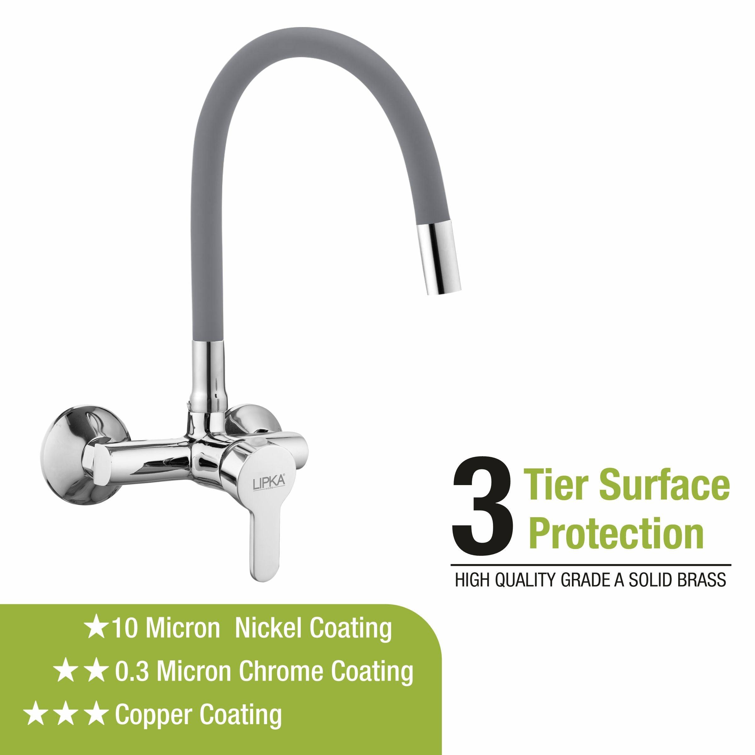 Kyron Single Lever Sink Mixer with Grey Flexible Silicone Spout (20 Inches) - LIPKA - Lipka Home