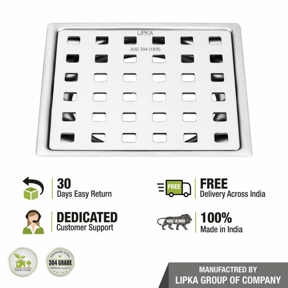 Red Exclusive Square Flat Cut Floor Drain (5 x 5 Inches) - LIPKA - Lipka Home