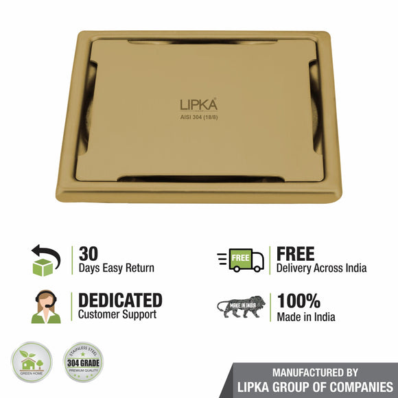 Yellow Exclusive Square Floor Drain in Yellow Gold PVD Coating (6 x 6 Inches) - LIPKA - Lipka Home