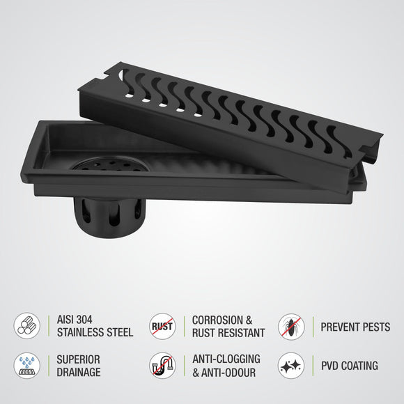 Wave Shower Drain Channel - Black (48 x 5 Inches) - LIPKA - Lipka Home