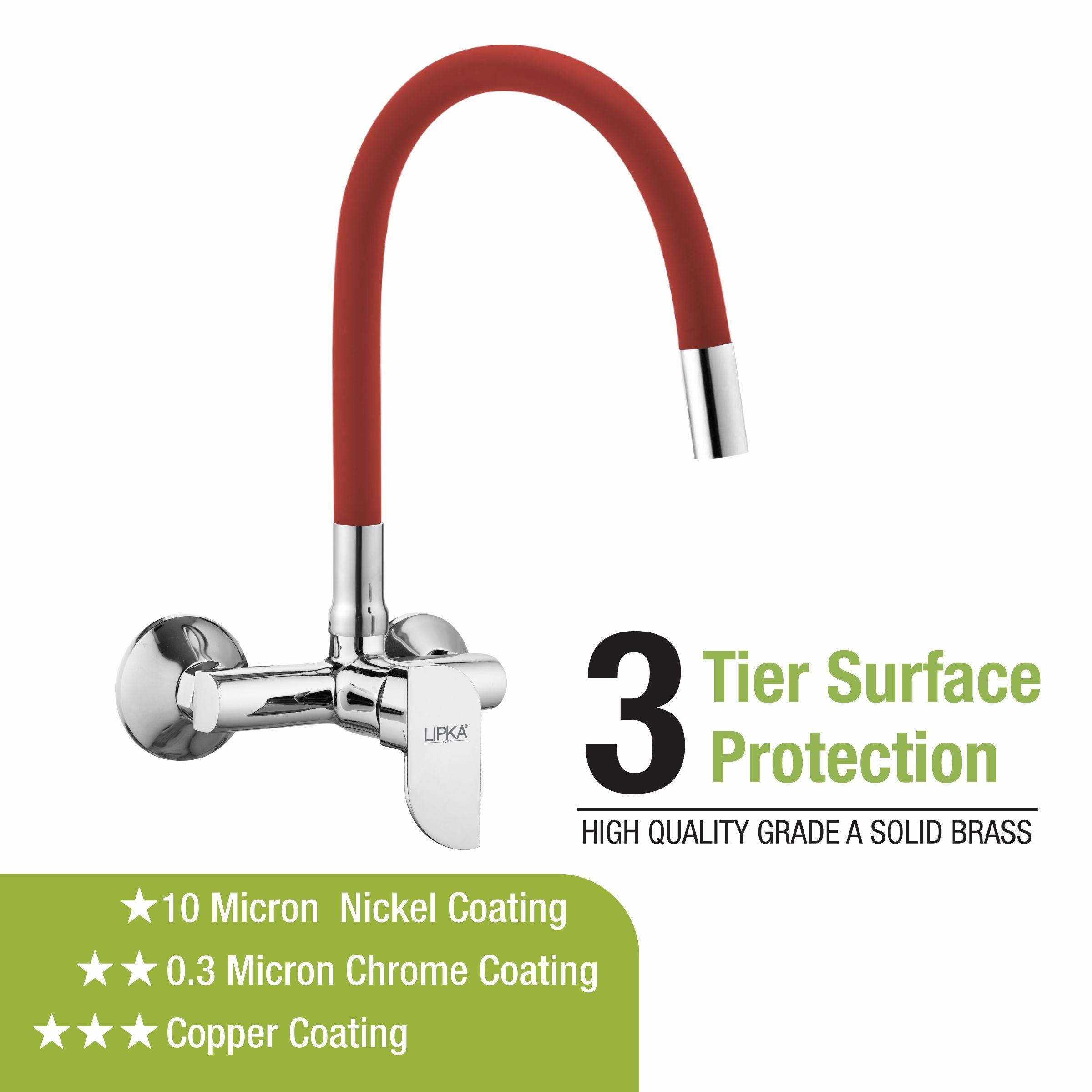 Arise Single Lever Sink Mixer with Red Flexible Silicone Spout (20 Inches) - LIPKA - Lipka Home