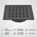 Red Exclusive Square Flat Cut Floor Drain in Black PVD Coating (6 x 6 Inches) with Cockroach Trap - LIPKA - Lipka Home