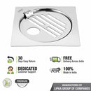 Eon Square Flat Cut Floor Drain with Golden Classic Jali, Hinge and Hole (5 x 5 Inches) - LIPKA - Lipka Home