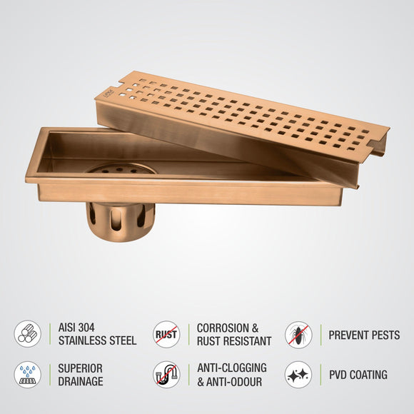 Palo Shower Drain Channel - Antique Copper (12 x 5 Inches) - LIPKA - Lipka Home