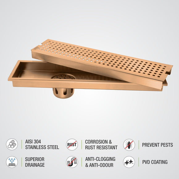 Palo Shower Drain Channel - Antique Copper (36 x 5 Inches) - LIPKA - Lipka Home