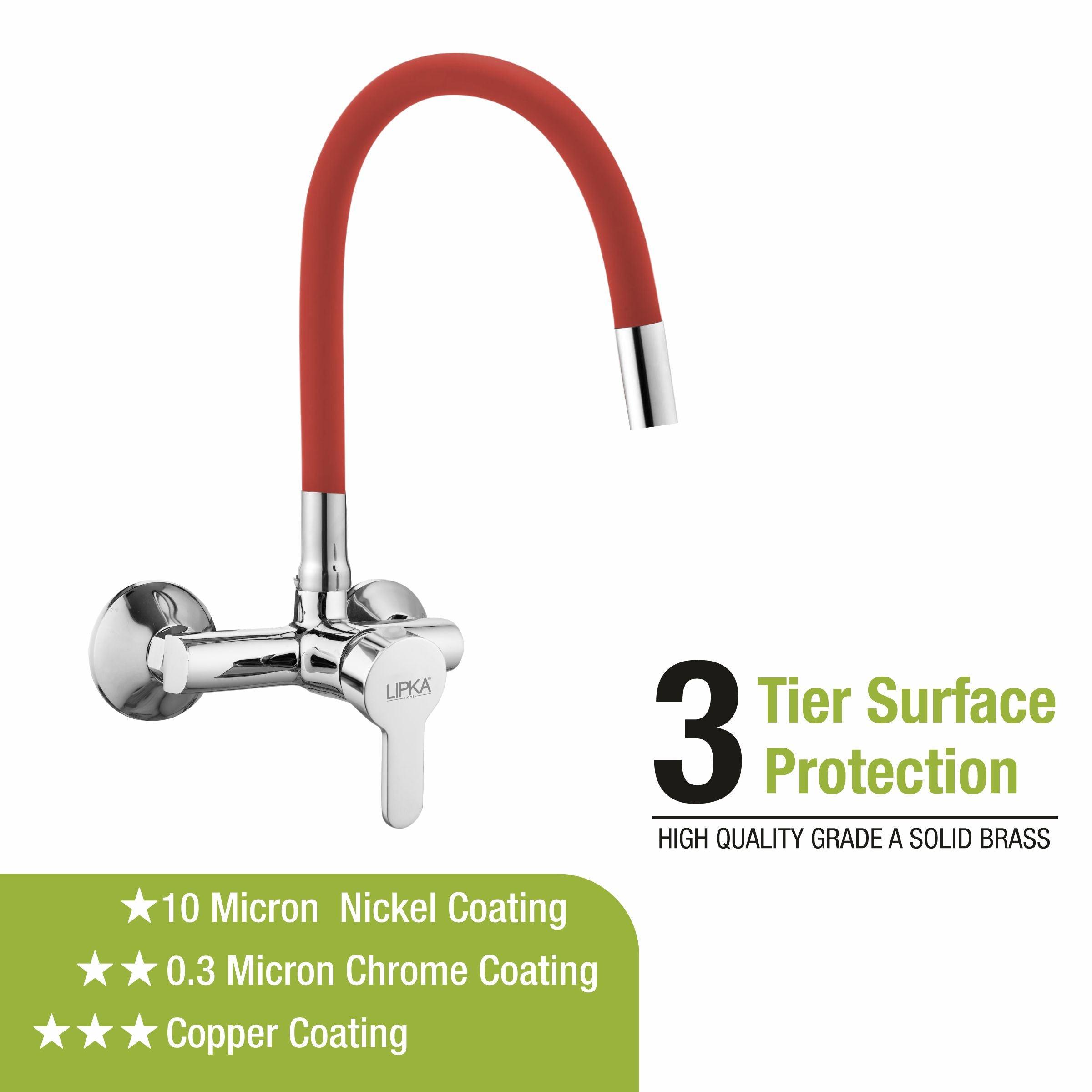 Fusion Single Lever Sink Mixer with Red Flexible Silicone Spout (20 Inches) - LIPKA - Lipka Home