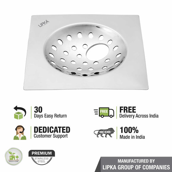 UNO Square Flat Cut Floor Drain (6 x 6 Inches) with Hole - LIPKA - Lipka Home