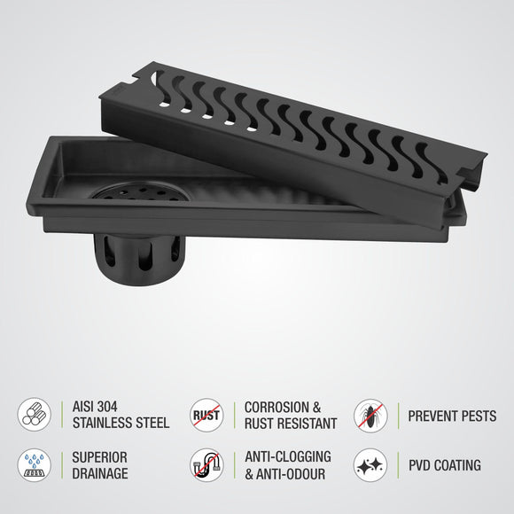Wave Shower Drain Channel - Black (40 x 4 Inches) - LIPKA - Lipka Home