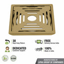 Green Exclusive Square Floor Drain in Yellow Gold PVD Coating (6 x 6 Inches) with Hole - LIPKA - Lipka Home