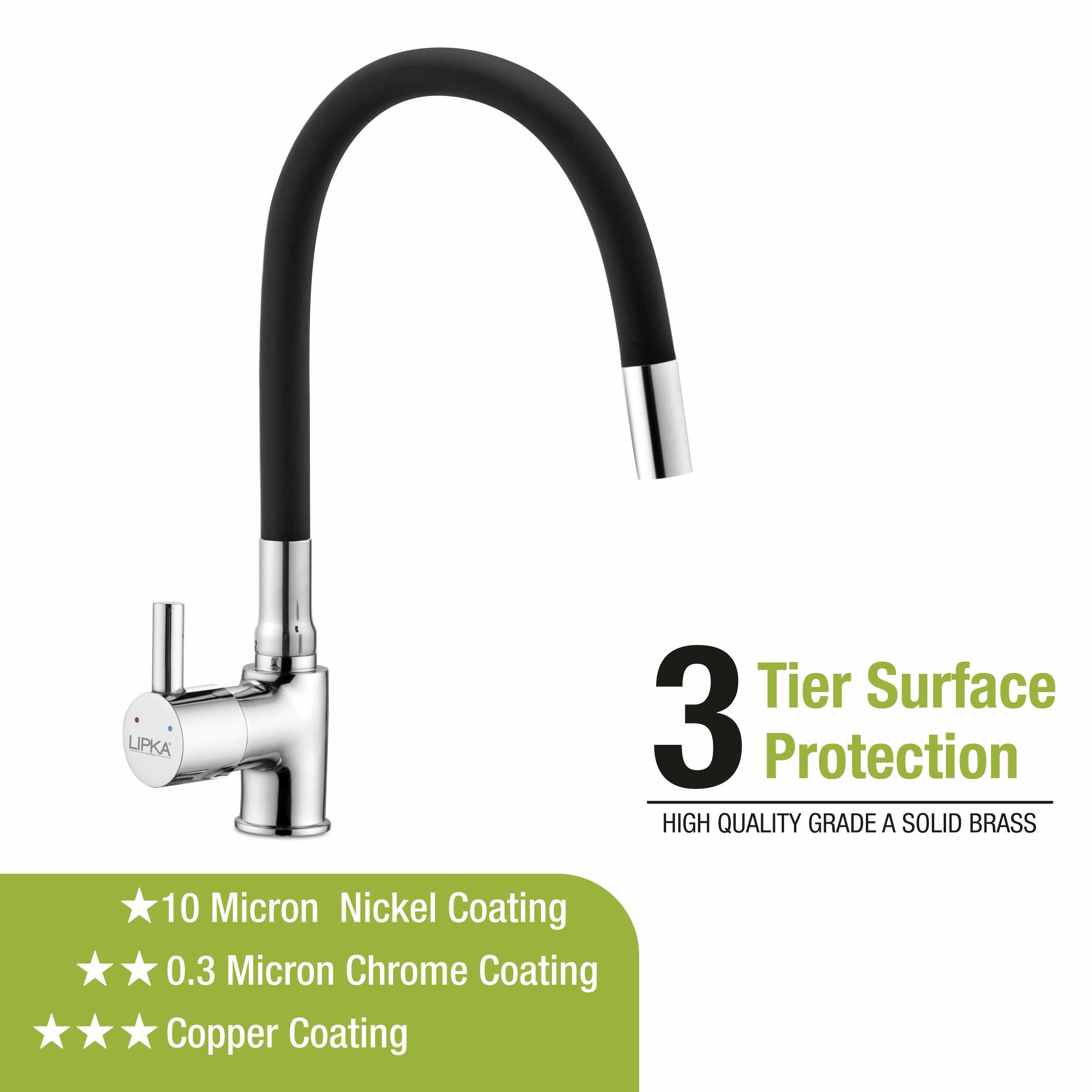 Kyron Single Lever Table Mount Sink Mixer Brass Faucet with Flexible Silicone Spout (Black) - LIPKA - Lipka Home