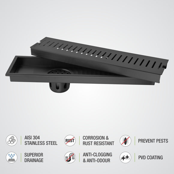 Vertical Shower Drain Channel - Black (40 x 4 Inches) - LIPKA - Lipka Home