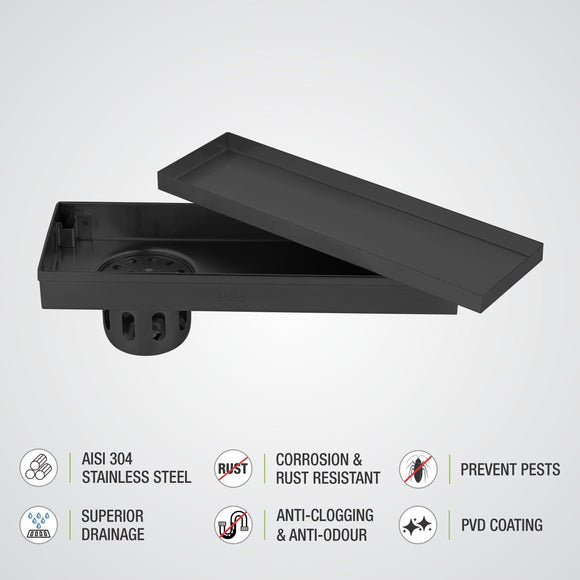 Tile Insert Shower Drain Channel - Black (12 x 5 Inches) - LIPKA - Lipka Home