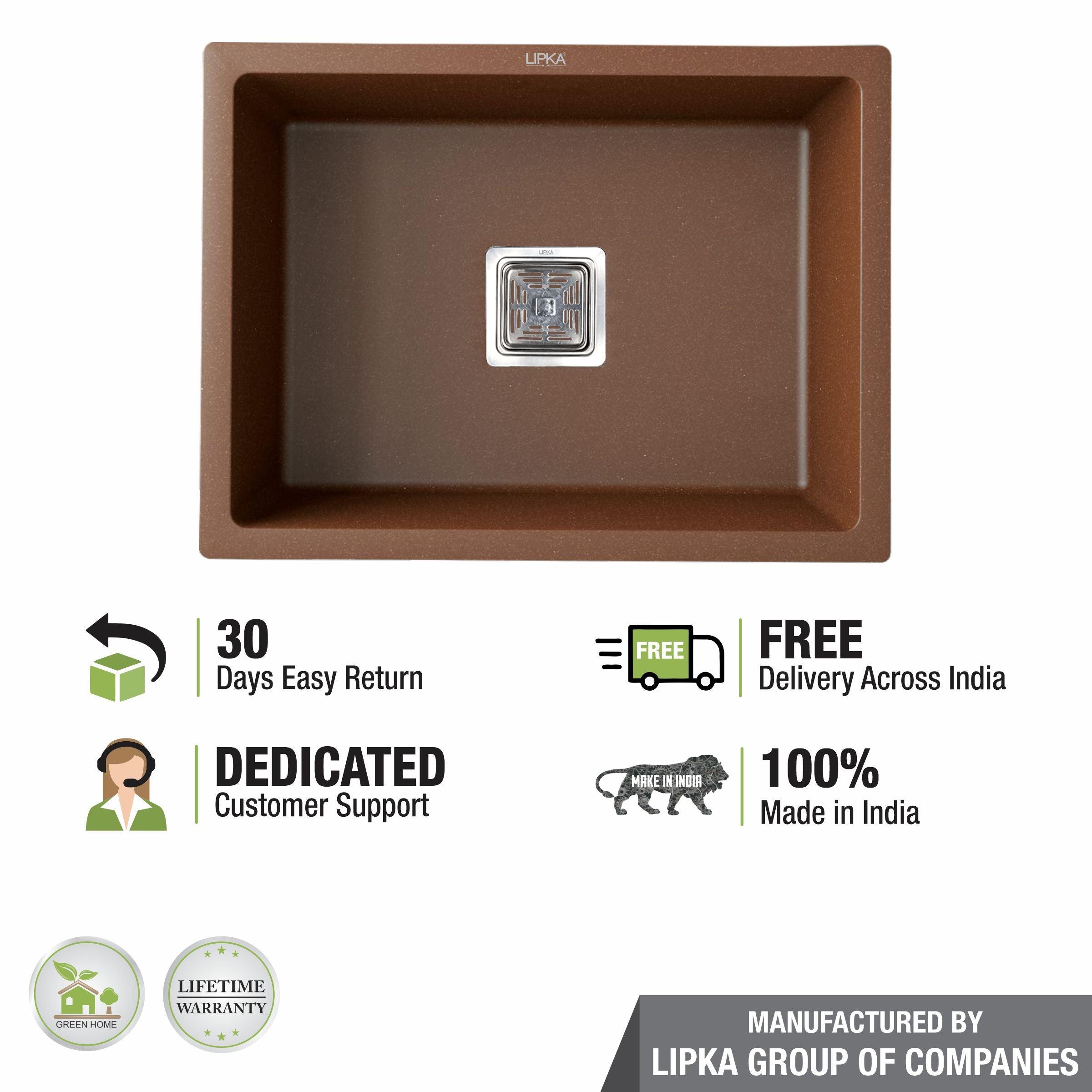 Choco Brown Quartz Single Bowl Kitchen Sink (24 x 18 x 9 Inches) - LIPKA - Lipka Home