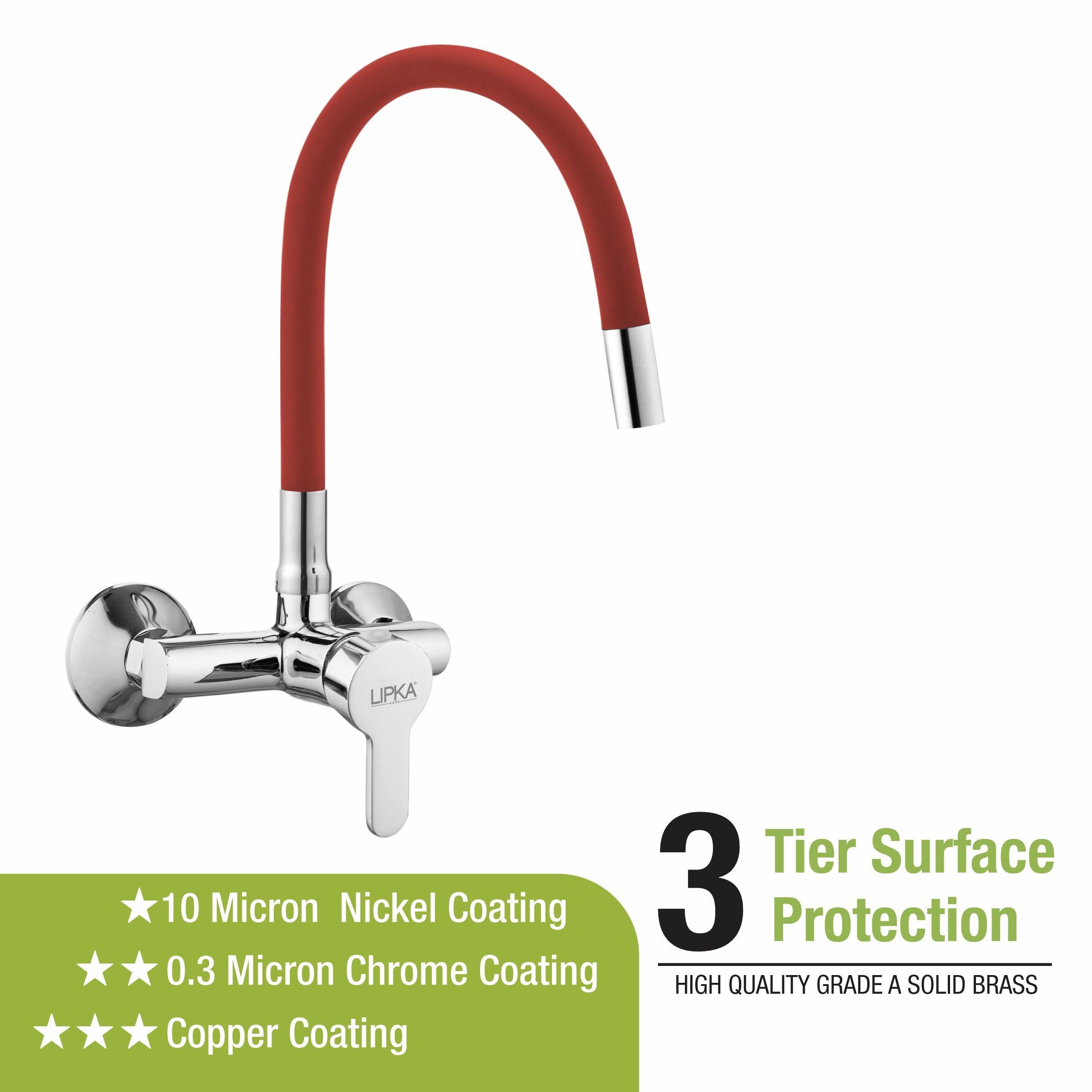 Virgo Single Lever Sink Mixer with Red Flexible Silicone Spout (20 Inches) - LIPKA - Lipka Home