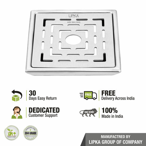 Orange Exclusive Square Floor Drain (6 x 6 Inches) with Hole - LIPKA - Lipka Home