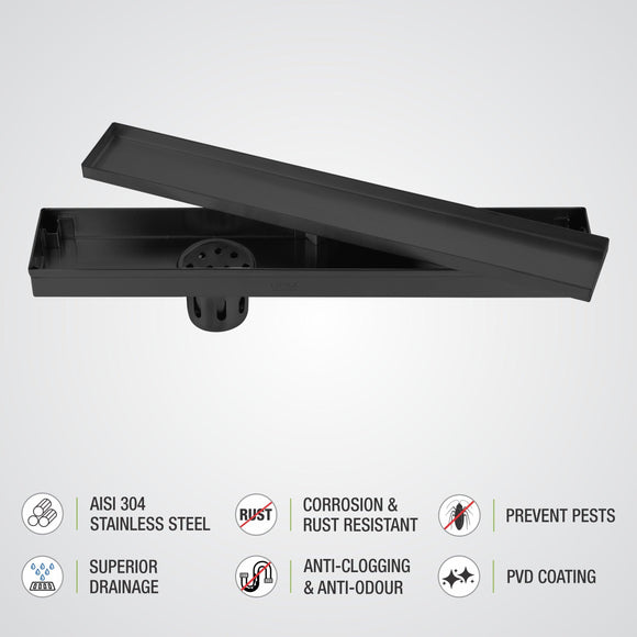 Tile Insert Shower Drain Channel - Black (32 x 3 Inches) - LIPKA - Lipka Home