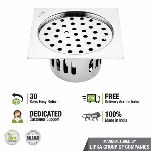 Square Flat Cut Floor Drain (5.5 x 5.5 Inches) with Cockroach Trap - LIPKA - Lipka Home