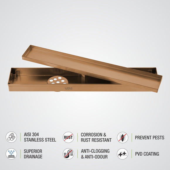 Marble Insert Shower Drain Channel - Antique Copper (32 x 2 Inches) - LIPKA - Lipka Home