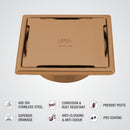Yellow Exclusive Square Floor Drain in Antique Copper PVD Coating (5 x 5 Inches) with Cockroach Trap - LIPKA - Lipka Home