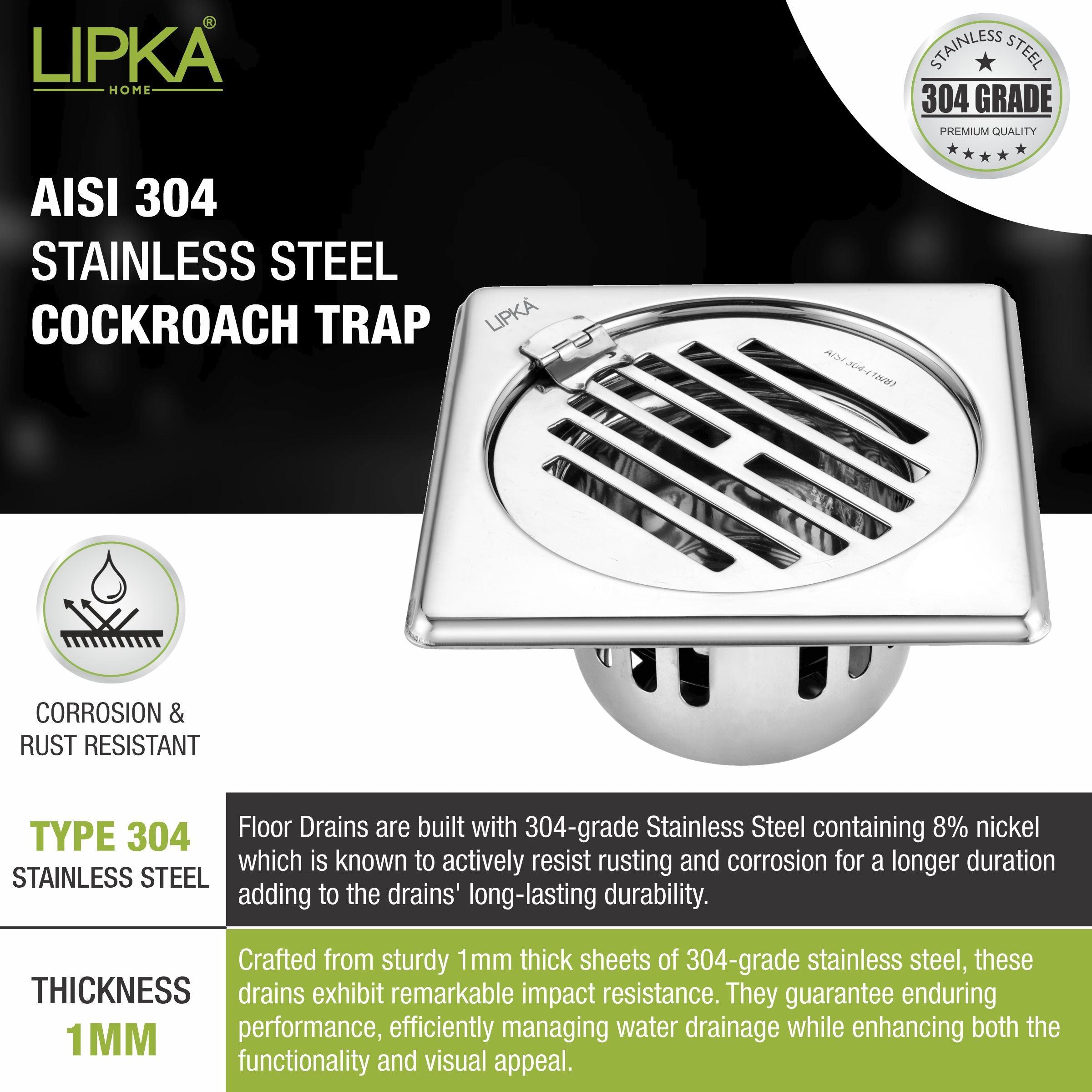 Golden Classic Jali Square Floor Drain (6 x 6 Inches) with Hinge and Cockroach Trap - LIPKA - Lipka Home