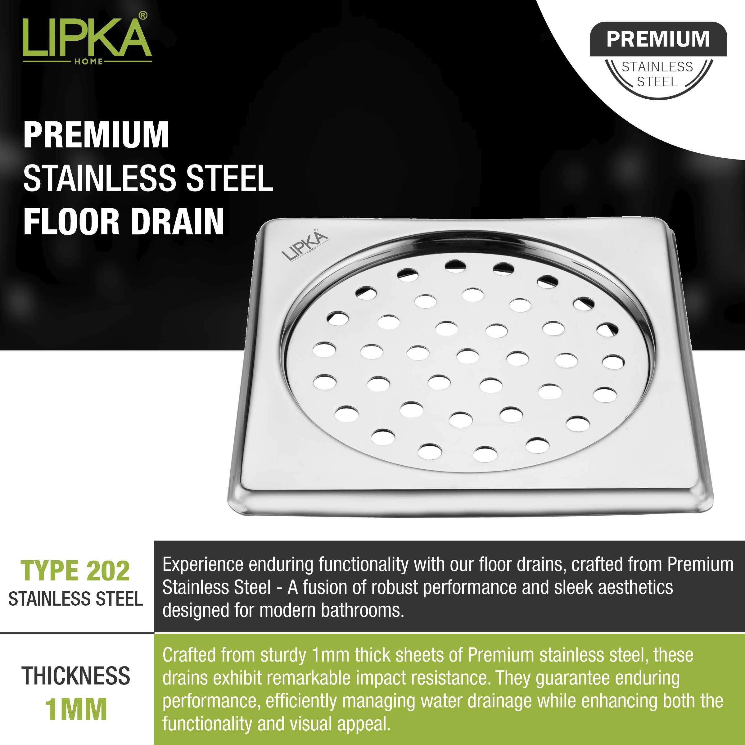 Eon Square Floor Drain with Plain Jali (6 x 6 Inches) - LIPKA - Lipka Home