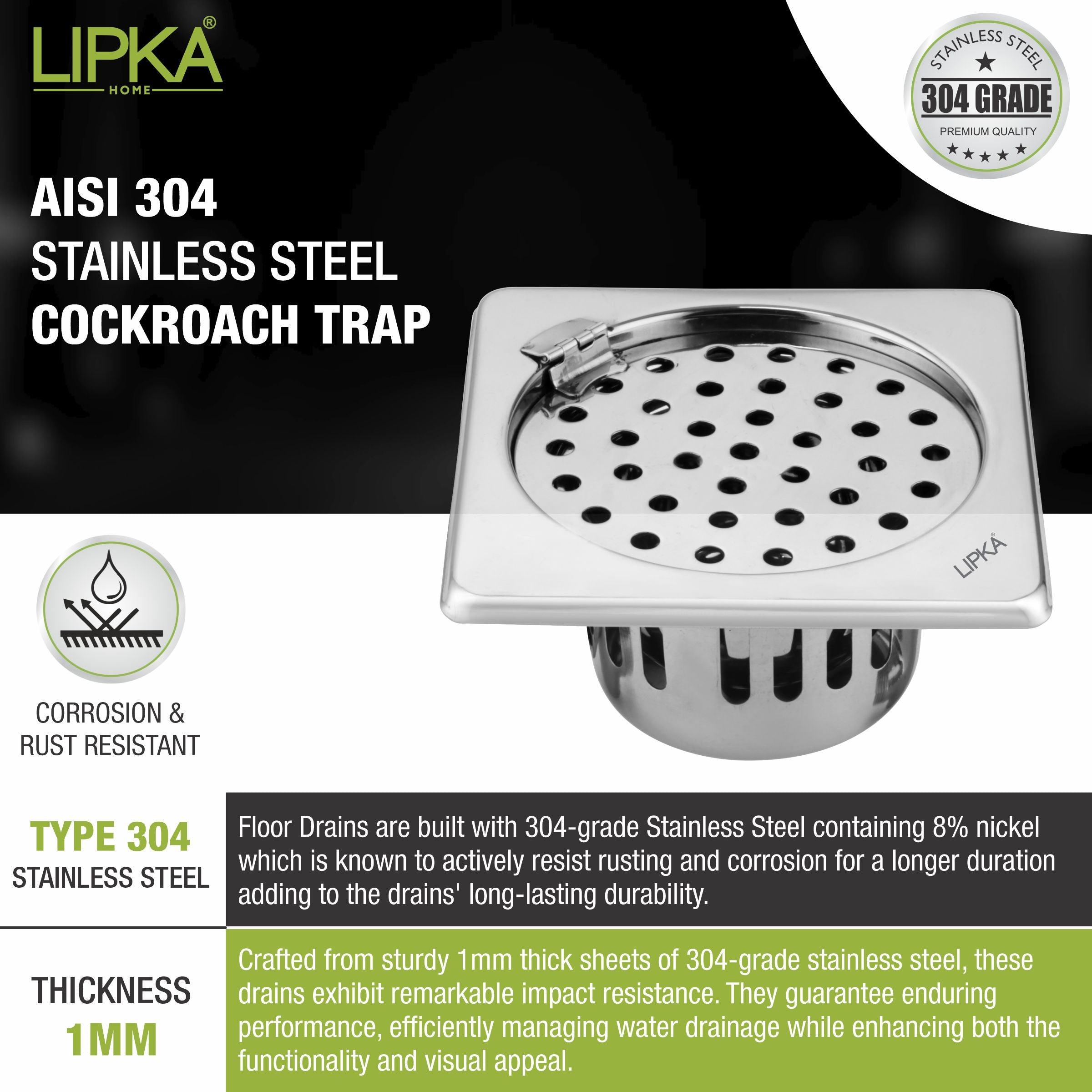 Square Floor Drain (6 x 6 Inches) with Hinge and Cockroach Trap - LIPKA - Lipka Home