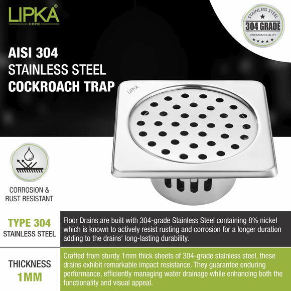 Square Floor Drain (5 x 5 Inches) with Cockroach Trap - LIPKA - Lipka Home