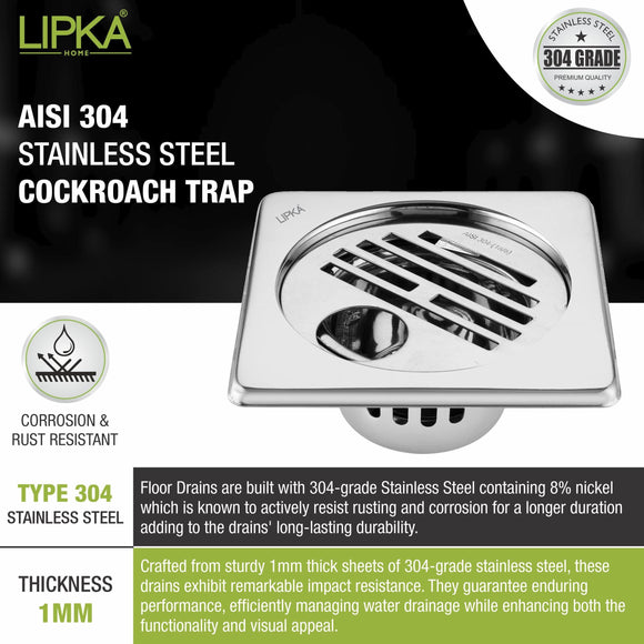 Golden Classic Jali Square Floor Drain (6 x 6 Inches) with Hole and Cockroach Trap - LIPKA - Lipka Home
